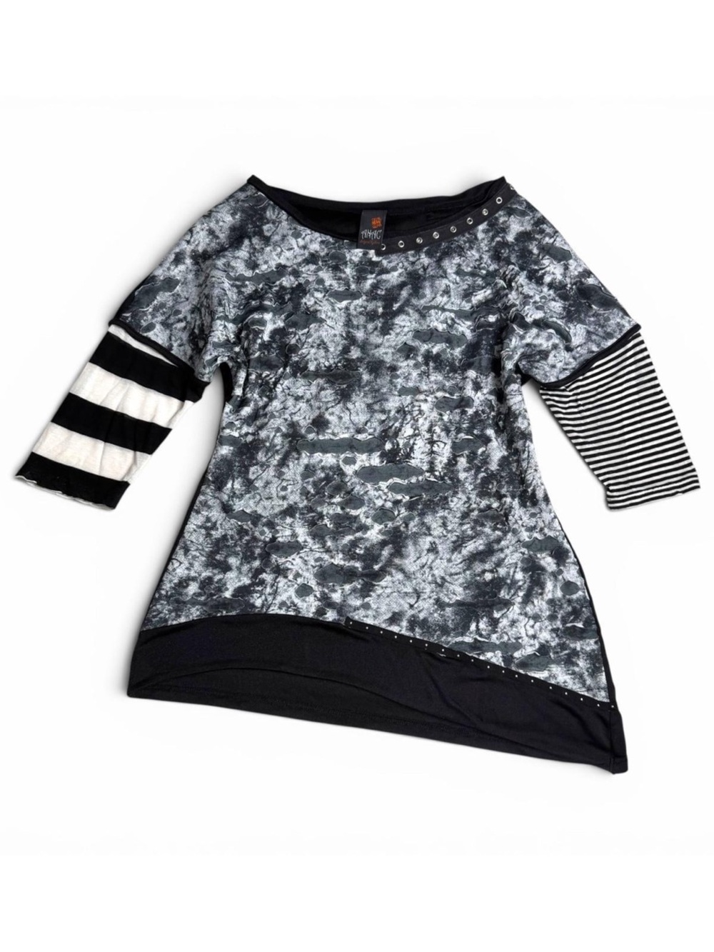 Korean Vintage ANAC by Kimi Asymmetric Mixed Media Distressed Tunic Top